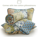 King Size Comforter Set- 100% Cotton Quilt King Size Set, Green, Sage bedspreads (96 * 108 Inch) with 2 Pillow Shams, Patchwork Reversible