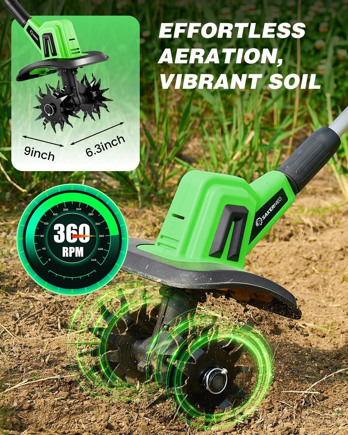 22V Cordless Garden Tiller, Battery Operated Cultivator Rototiller