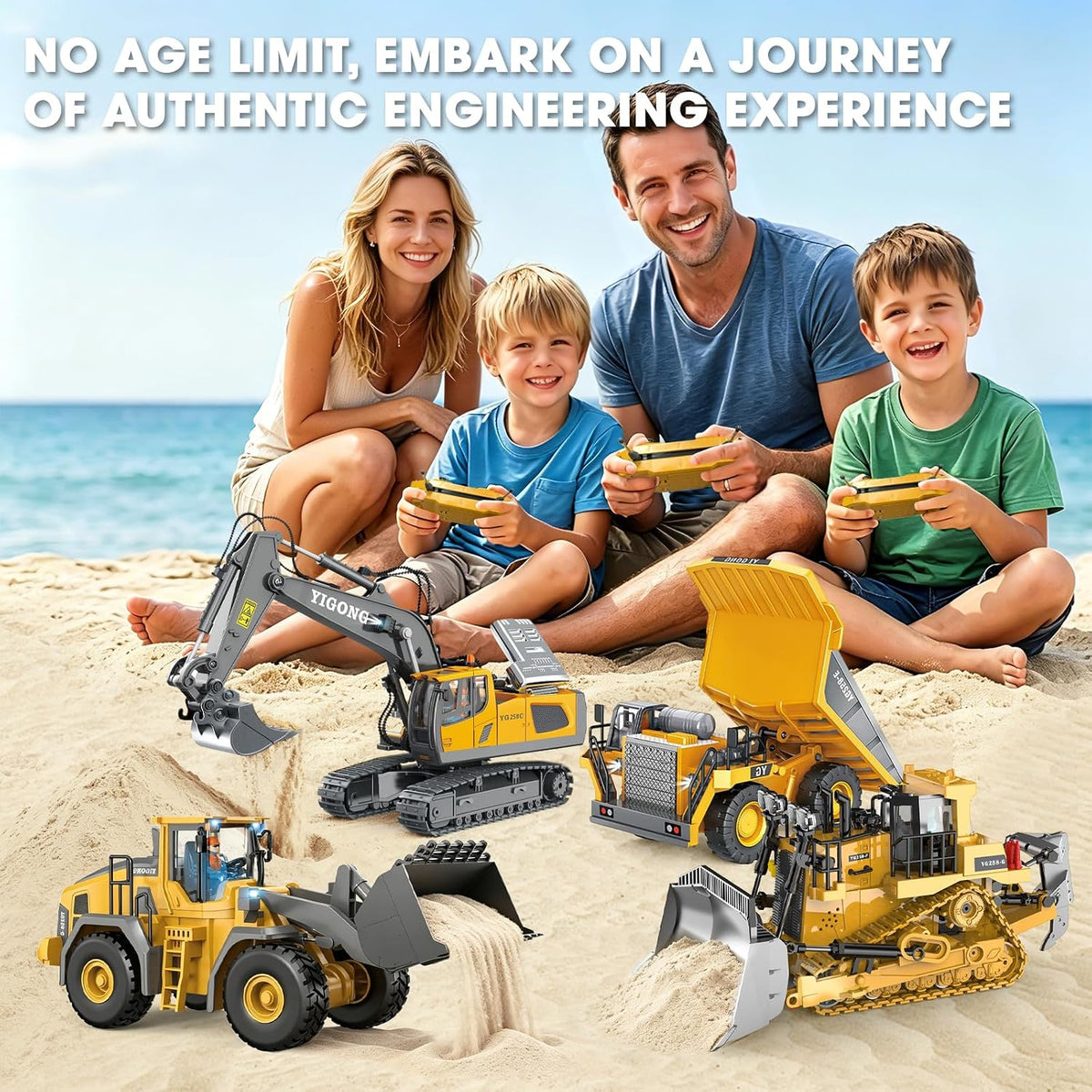Remote Control Excavator (11-Channel), Dump Truck, Bulldozer, Loader (9-Channel), 2.4GHz Remote Control Construction Vehicles, Made of ABS, with Cool
