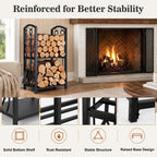 Firewood Rack Log Holder with 4-Piece Fireplace Tool Set, 29" H