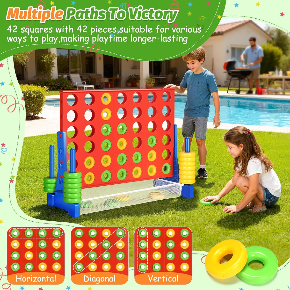 GADFISH Giant 4 in A Row - 2.6 FT Tall Outdoor 4 in A Row Perfect for Indoor & Outdoor Use, 4-to-Score Giant Game Set for Kids & Adults, with 42
