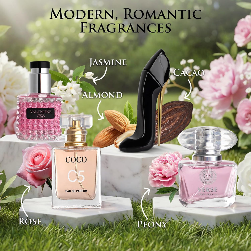 Essential 4 PC Mini Perfume Set, Birthday Gift Set for Women, Eau De Parfum 30ml Each, Vanilla Perfume & Floral Fragrance, Long-Lasting Travel Size