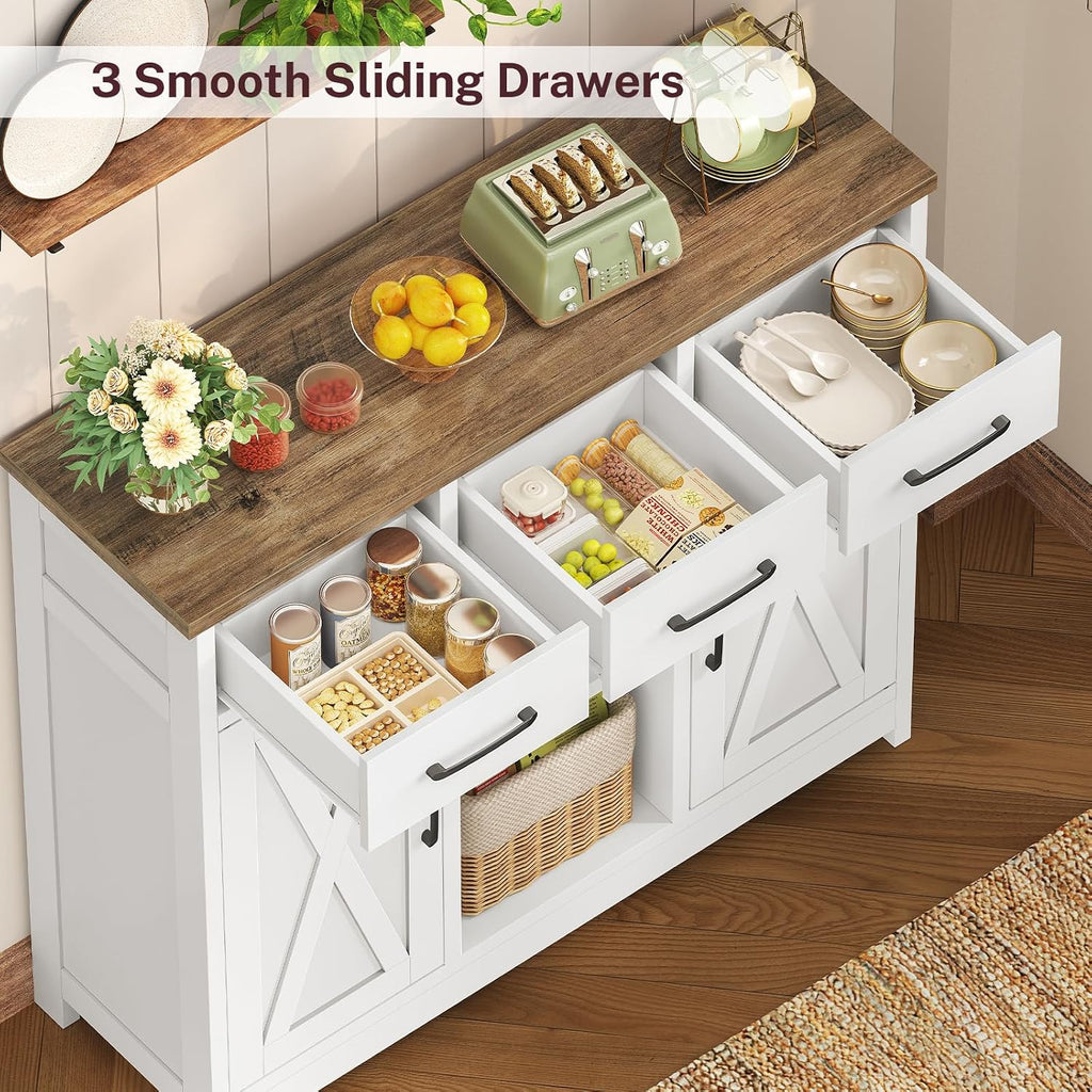 Storage Cabinet, Coffee Bar Cabinet with 3 Drawers, 2 Adjustable Shelves & 2 Doors, Buffet Cabinet, Kitchen Cabinet for Kitchen, Dining Room, Living