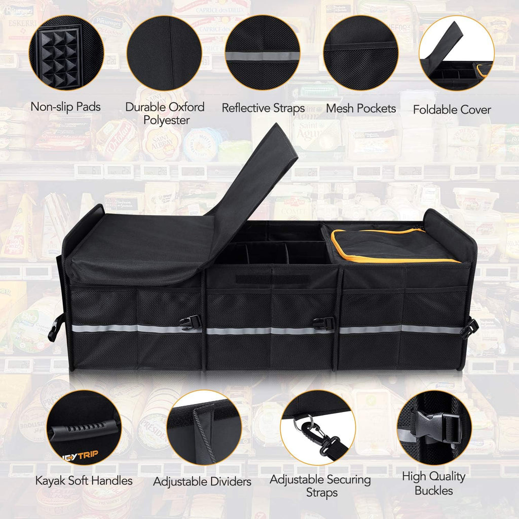 HEYTRIP Large Trunk Organizer with Built-in Leakproof Cooler Bag, Black