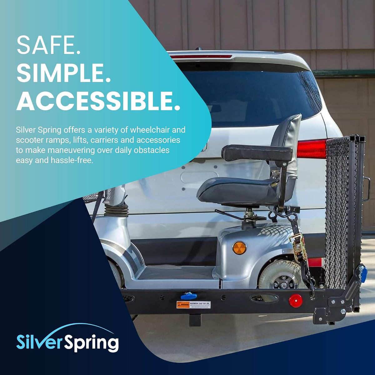 Silver Spring Folding Steel Wheelchair Scooter Carrier, 500 lb, 59 In Ramp