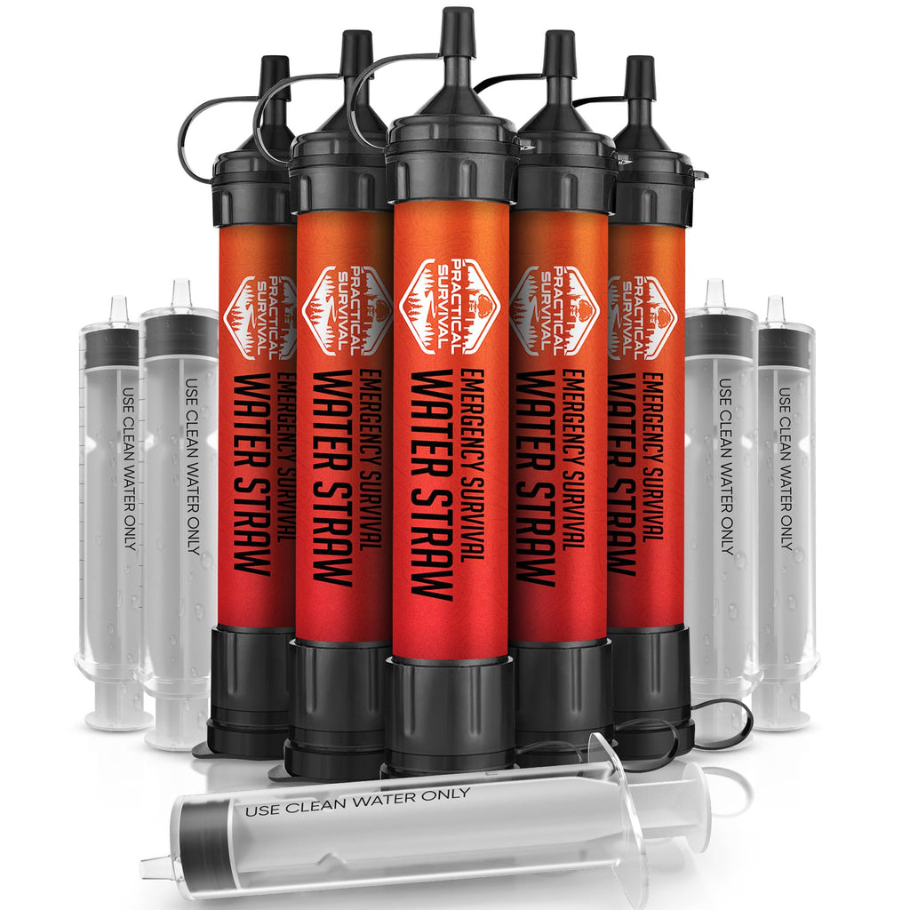 Practical Survival Reusable Emergency Water Filter Straws, 5-Pack