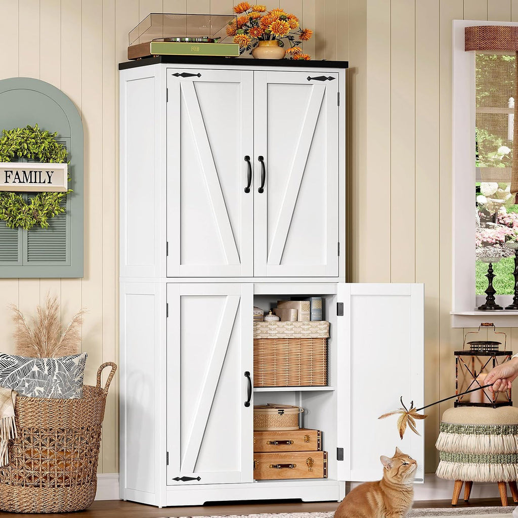 58.5" H Storage Cabinet, Farmhouse Kitchen Pantry Cabinet with 4 Doors