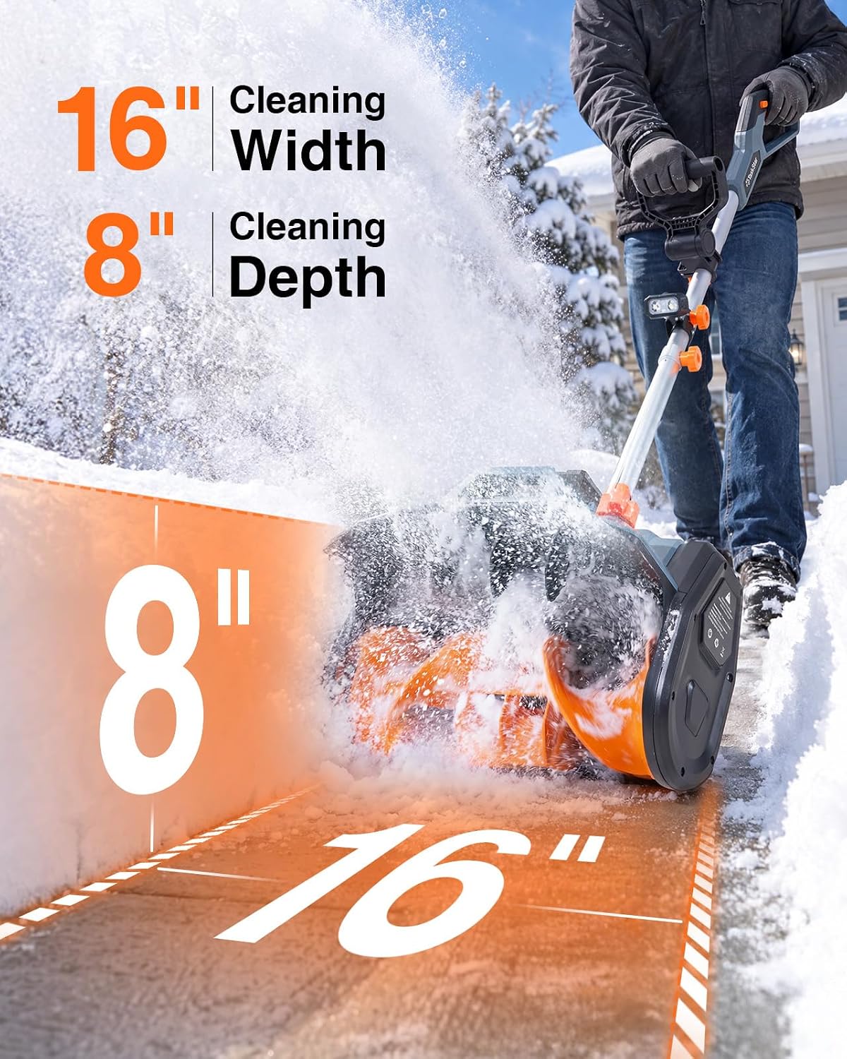 40V Electric Snow Shovel, 16 Inch Brushless Cordless Snow Blower with Wheel