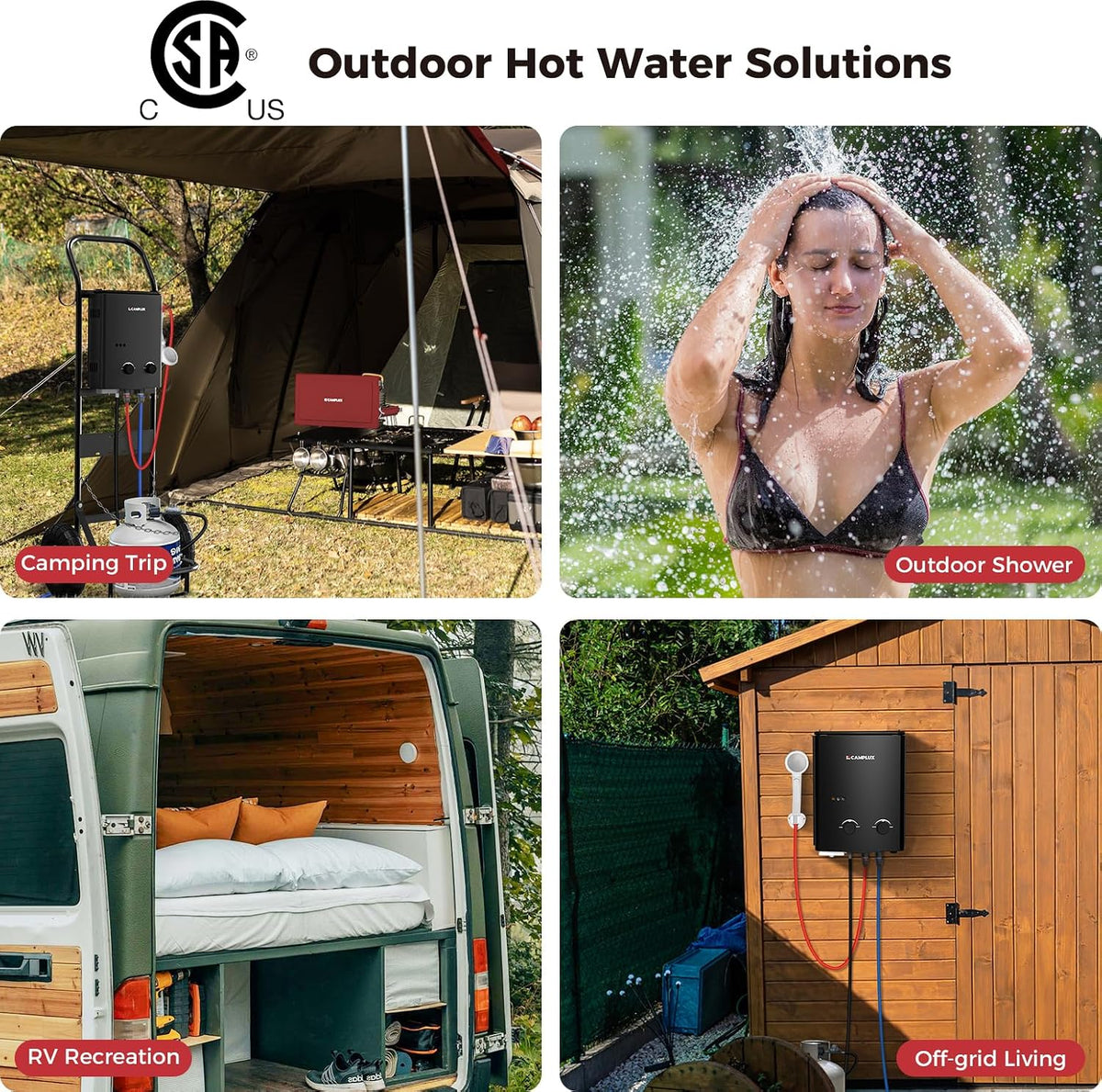 CAMPLUX 1.32 GPM Portable Water Heater, 5L Tankless Water Heater Propane Outdoor, AY132B, Black