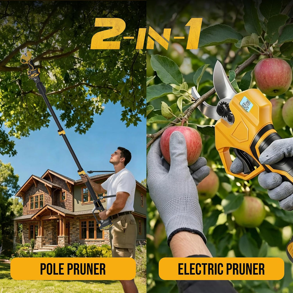 2-in-1 Cordless Pole Pruner, 2.2" Opening Electric Shears, 2×2.0Ah Battery