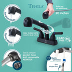 Tehila Freestanding Double-Wide Utility Sink with Steel Legs & Black Pull-Out Faucet, Multi-Purpose Heavy-Duty Laundry Tub and Kitchen Sink for Homes