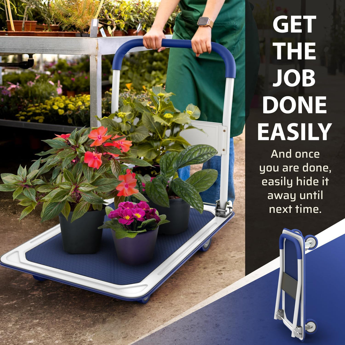 Heavy Duty Foldable Push Cart Dolly | 660 lbs. Capacity | Upgraded Collapsible Hand Truck Folding Platform with Swivel Wheels | Flat Bed Moving Wagon