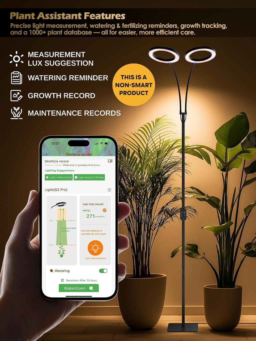 48W Grow Lights for Indoor Plants, Full Spectrum LED Plant Light with Stand