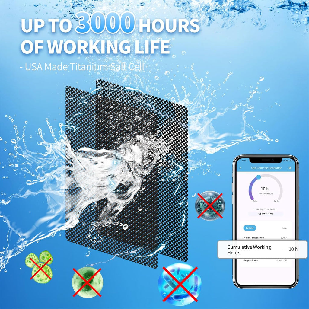 WiFi Salt Chlorine Generator, Briidea Chlorine Generator with USA Titanium Salt Cell, APP Monitoring & Real-Time Salt Alerts, for Swim Spas Up to 2