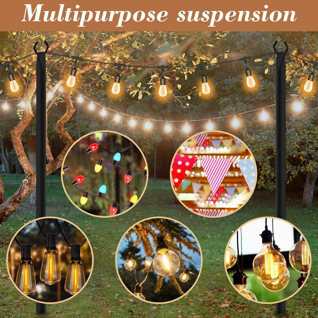 NUERPO 7 Pack String Light Poles,Metal Poles for Hanging Outdoor Light Strings,7 Pack 10 FT Light Poles Stand for Outside Garden,Patio,Wedding