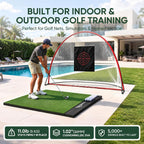 Integrated Golf Hitting Mat with Ball Tray, Thickening Golf Mats Practice Outdoor & Indoor Artificial Turf Matt with 3 Tees