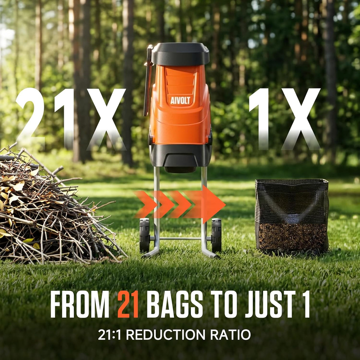 21:1 Electric Wood Chipper, 15-Amp Chipper Shredder