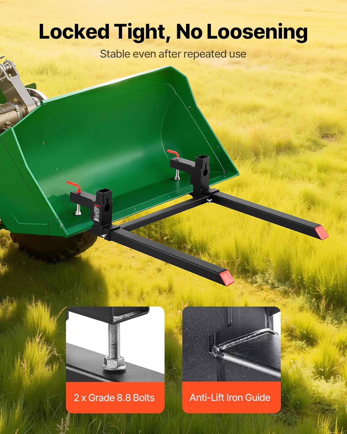 VEVOR Pallet Forks, 2000 lbs Clamp on Pallet Forks, 43-Inch Total Length Heavy-Duty Tractor Fork with Adjustable Stabilizer Bar for Tractor