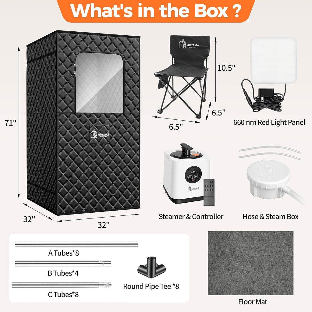 Portable Infrared Sauna Box for Home, 3L 1400W Steam Sauna Tent