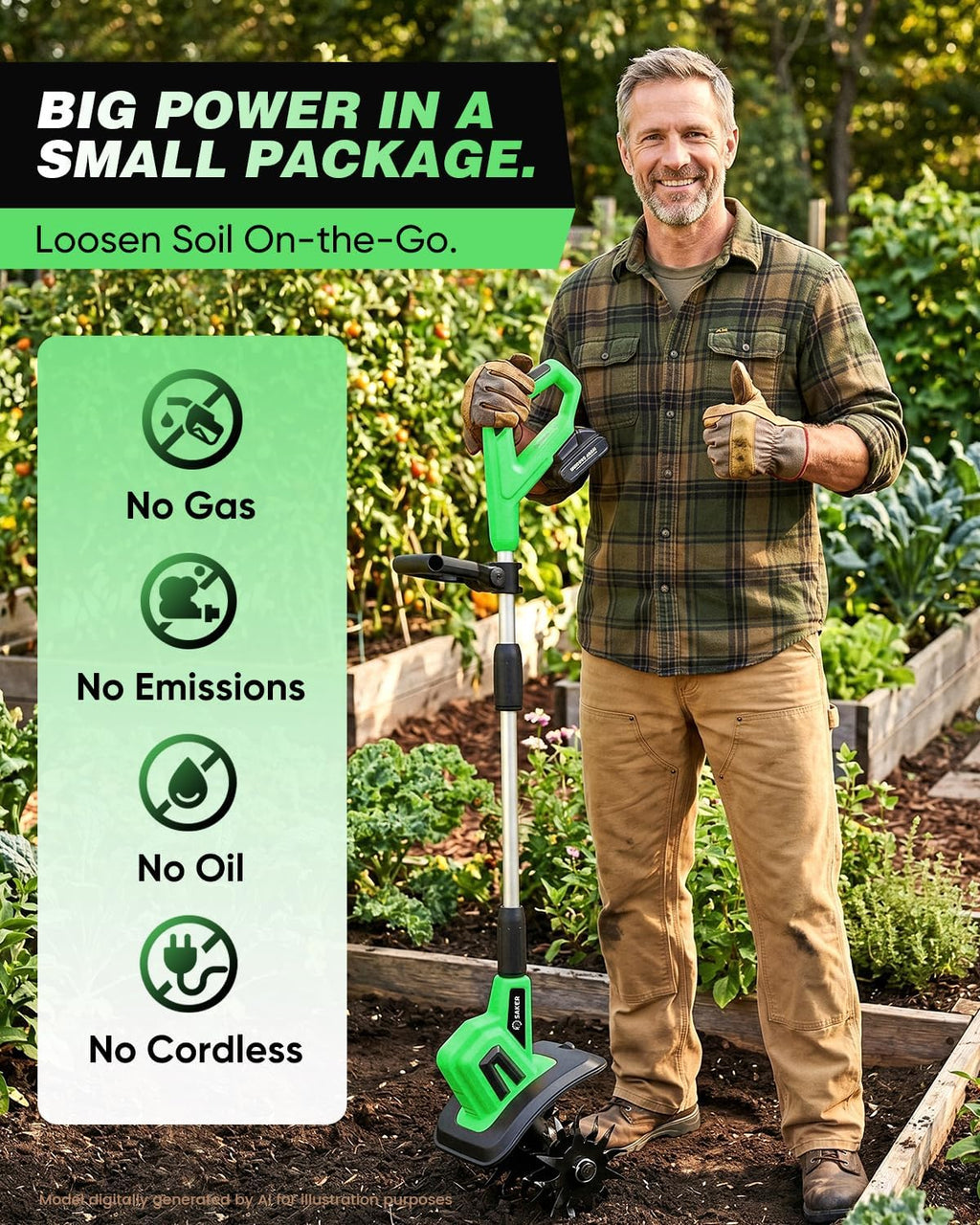 22V Cordless Garden Tiller, Battery Operated Cultivator Rototiller