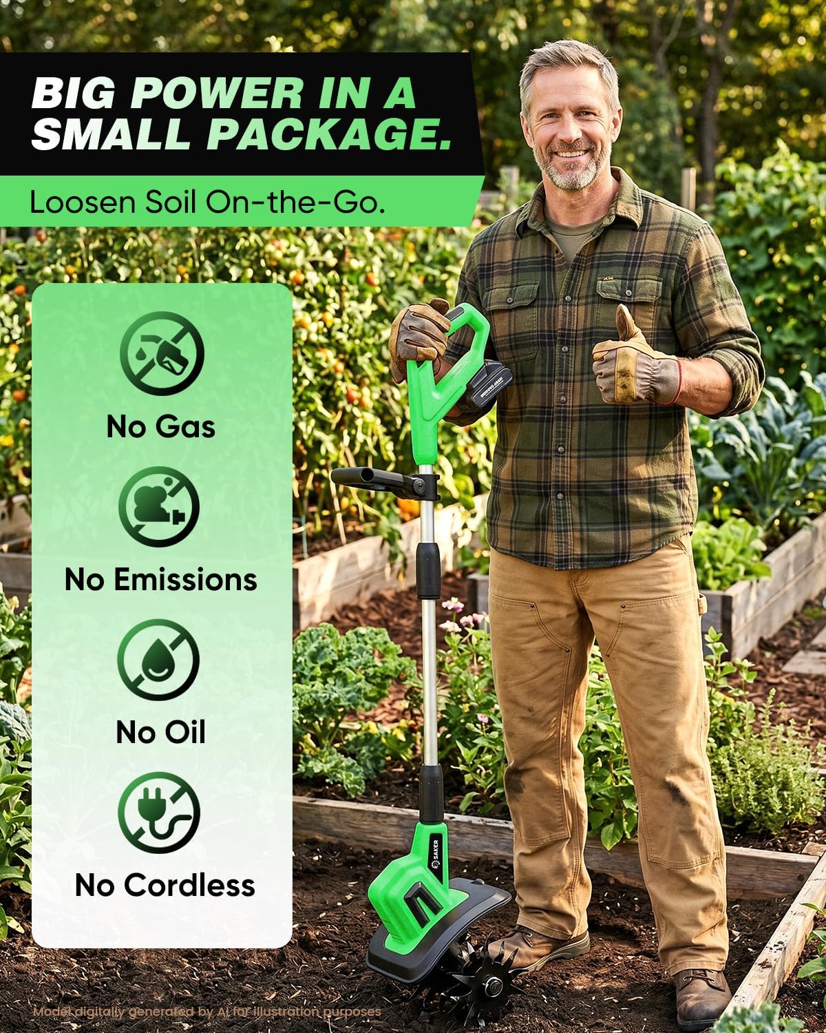 22V Cordless Garden Tiller, Battery Operated Cultivator Rototiller
