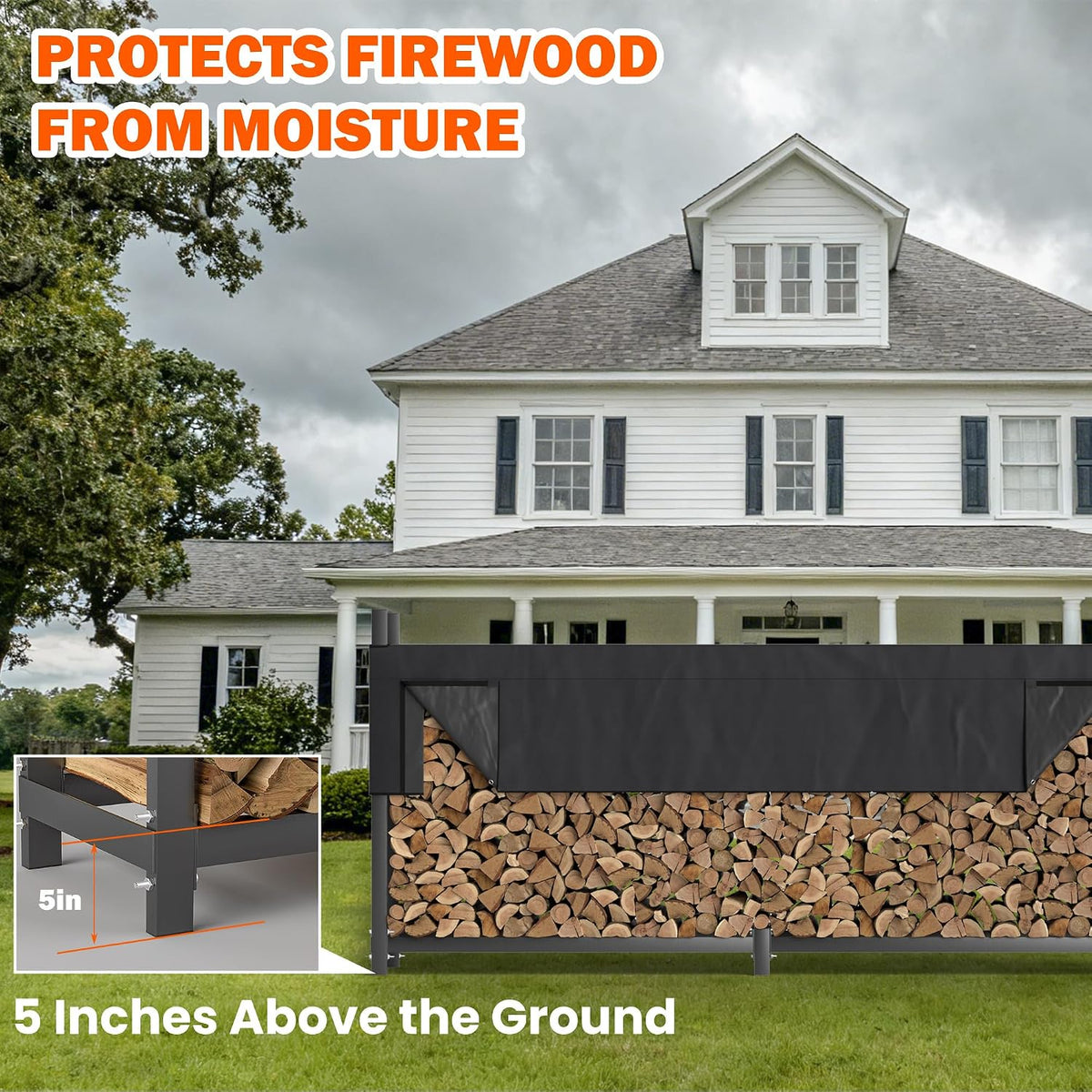 8ft Heavy Duty Firewood Rack with Waterproof Cover