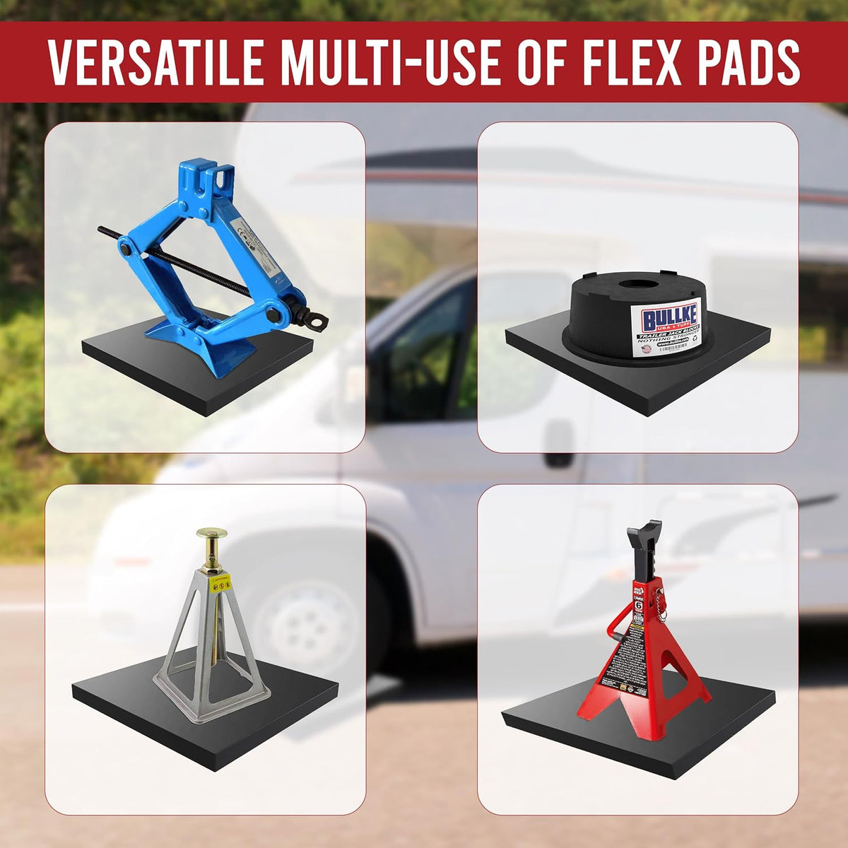 USA Made RV Leveling Jack Flex Pads 12" – Heavy-Duty Rubber Jack Pads (4-Pack) – Non-Slip, Shock-Absorbing Stabilizer Mats for Camper & Trailer