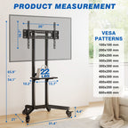 RTVR Modern Rolling TV Cart Stand on Wheels for 32-85 inch TVs, Black Swivel Mount Mobile Base Stand up to 150 lbs