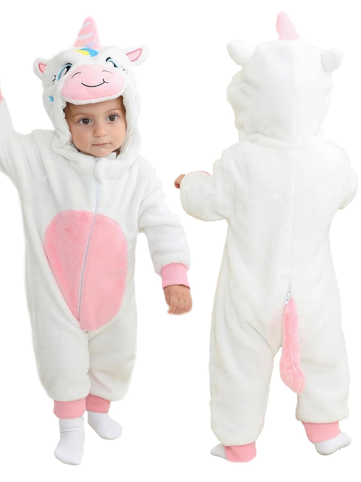 WIBACKER Infant Toddler Dinosaur Animal Fancy Dress Costume Baby Winter Flannel Hooded Romper Christmas Halloween Cosplay Jumpsuit