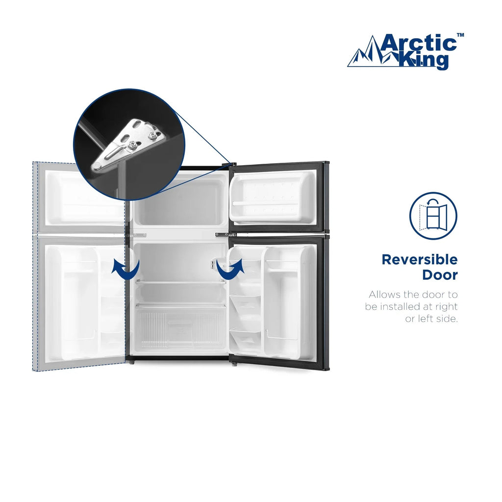 Arctic King Two-Door Mini Fridge With Freezer, 3.2 Cu. Ft., Stainless Steel