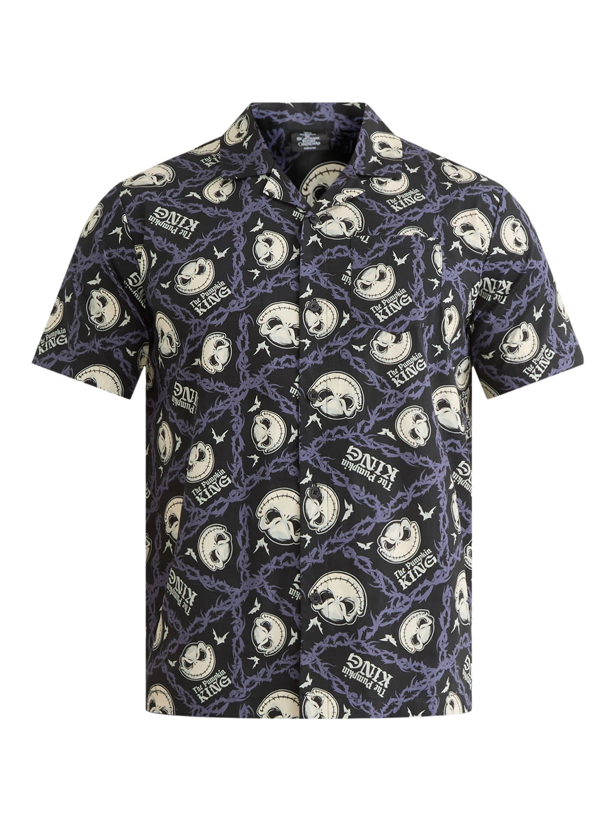 Nightmare Before Christmas Men's and Big Men's Print Button-Up Cotton Shirt with Short Sleeves, Sizes XS-3XL