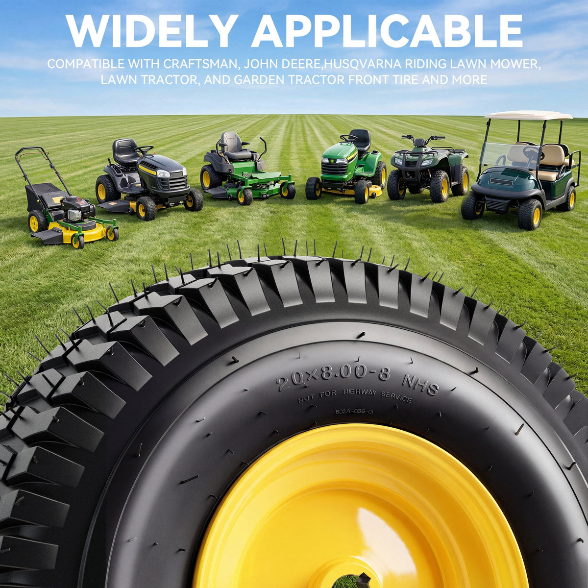 Dextrus Set of 2 20x8.00-8 Lawn Mower Tire & Wheel Assembly, Heavy Duty 4 Ply Tubeless Front Replacement Tires, 960 LBS Max Load for Riding Lawn