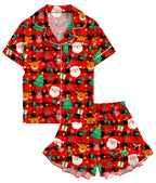 Aideaone Girls Satin Pajama Set Short Sleeve Button Down Silk Sleepwear 2 Piece Summer Loungewear for Child Girl 6-14Y