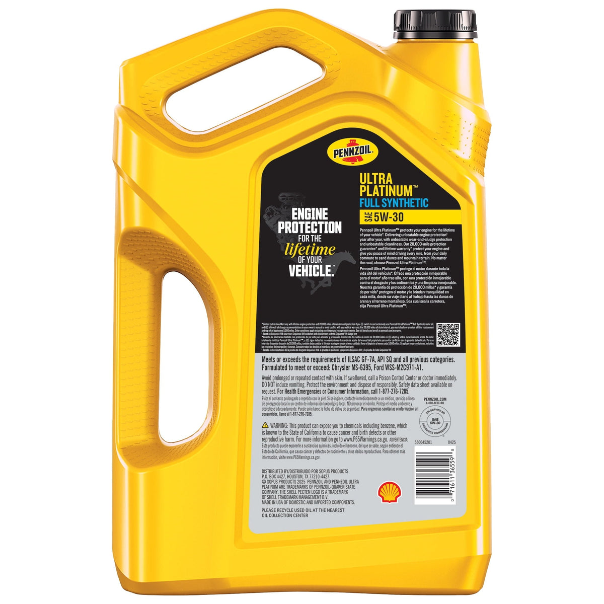 3 pack) Pennzoil Ultra Platinum Full Synthetic 5W-30 Motor Oil, 5 Quart