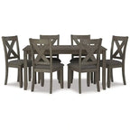 7-Piece Dining Set With Lattice-Back Chairs - Dark Gray Wood Frame & Polyester Upholstery