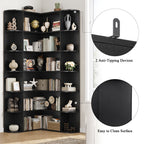 Homfa 73.9” Tall Corner Bookshelf, 6 Tier L-Shaped Large Display Bookcase with Curved Edges for Living Room Home Office Study, Black