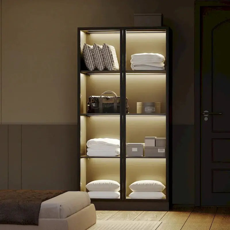 Glass-Front Display Cabinet With Tempered Glass Doors And 4-Tier Adjustable Shelving