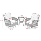 3-Piece Outdoor Swivel Rocker Conversation Set With Tempered Glass Coffee Table