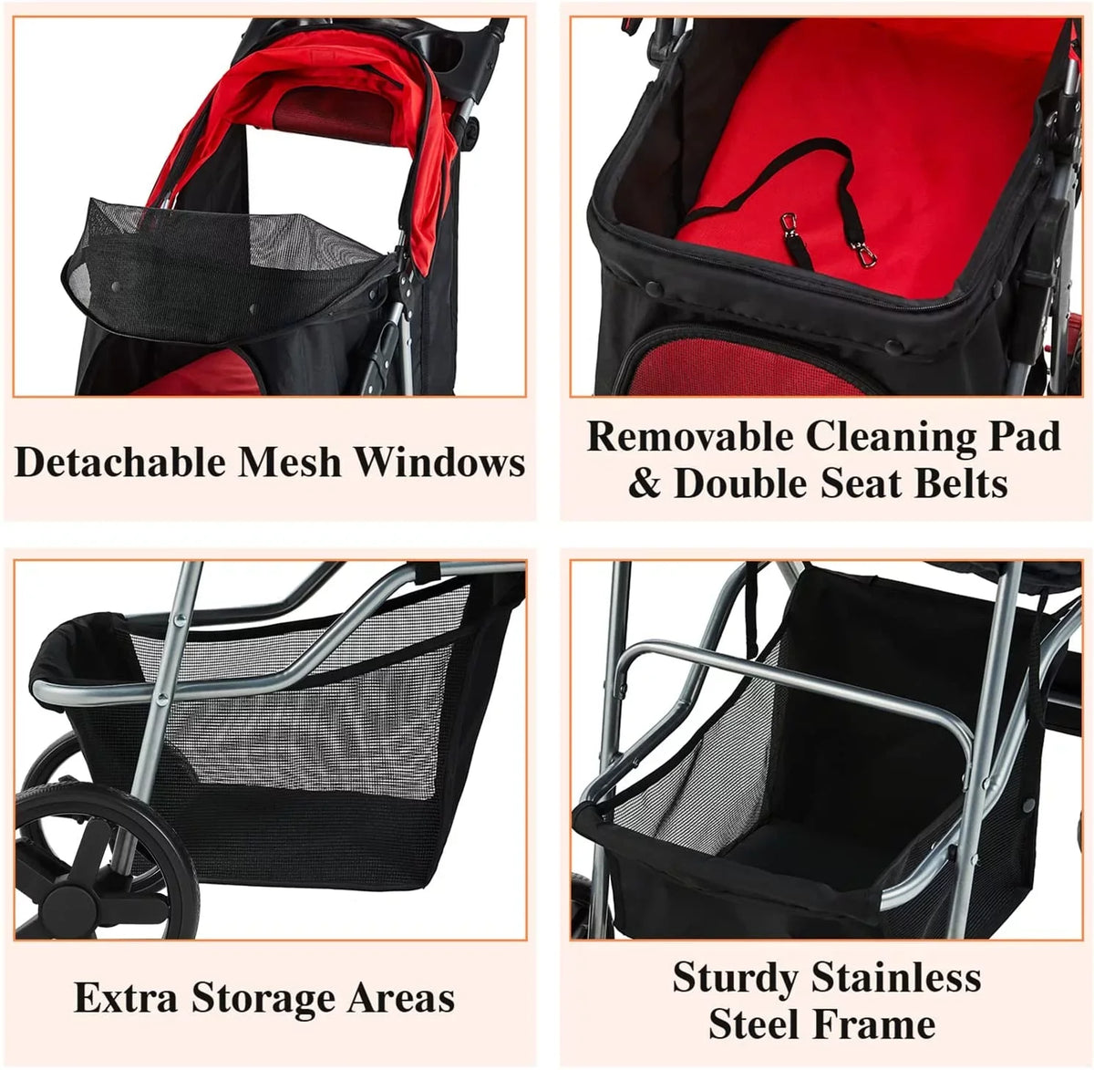 Afuhokles Pet Stroller For Small And Medium Dogs And Cats, 4 Wheels, 35lbs - Folding Storage Basket