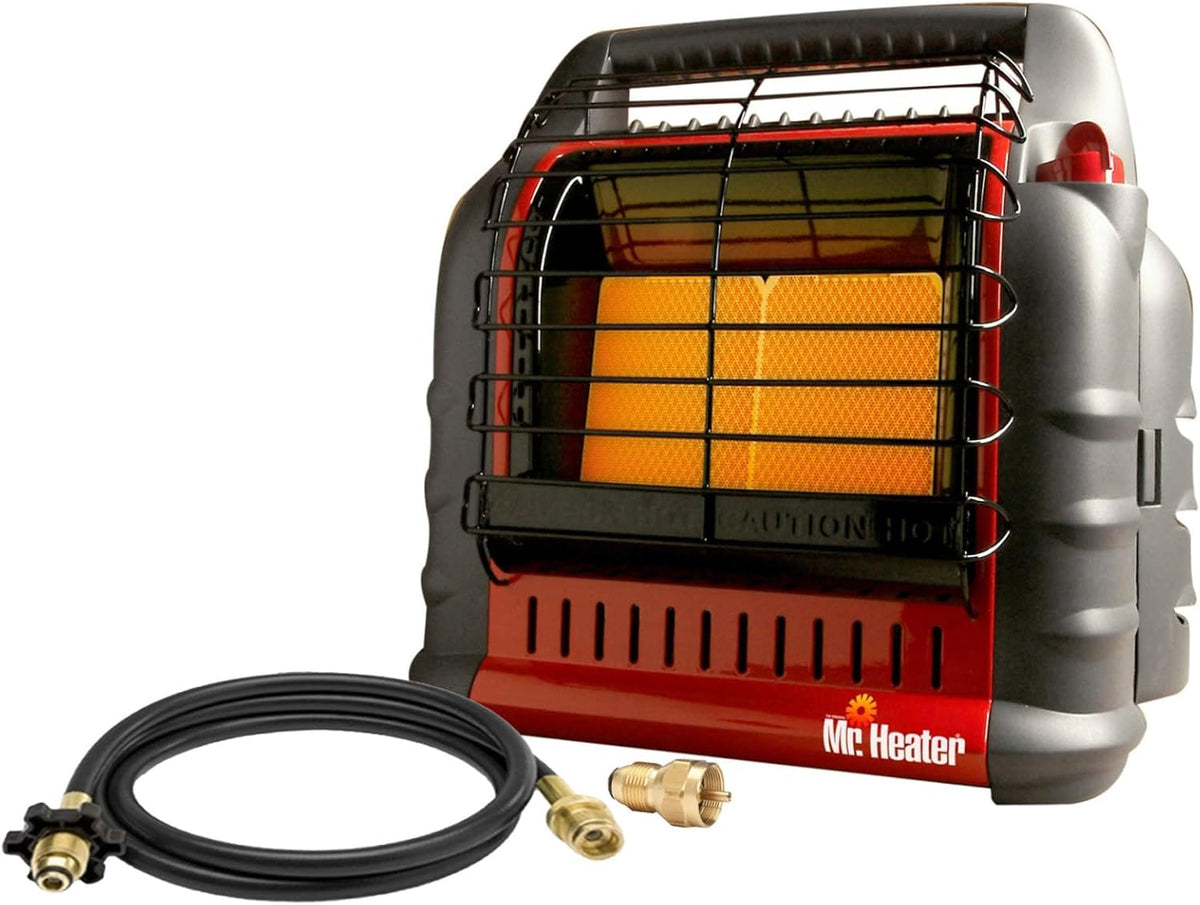 Mr. Heater Portable Big Buddy Propane Heater Bundle - 10-Ft Hose & Tank Adapter, 4 000 9 000 Or 18 000 BTU (3 Items)