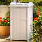Suncast Trash Hideaway Outdoor Patio Trash Can Bin, 33 Gallon, 1 Java and 1 Taupe