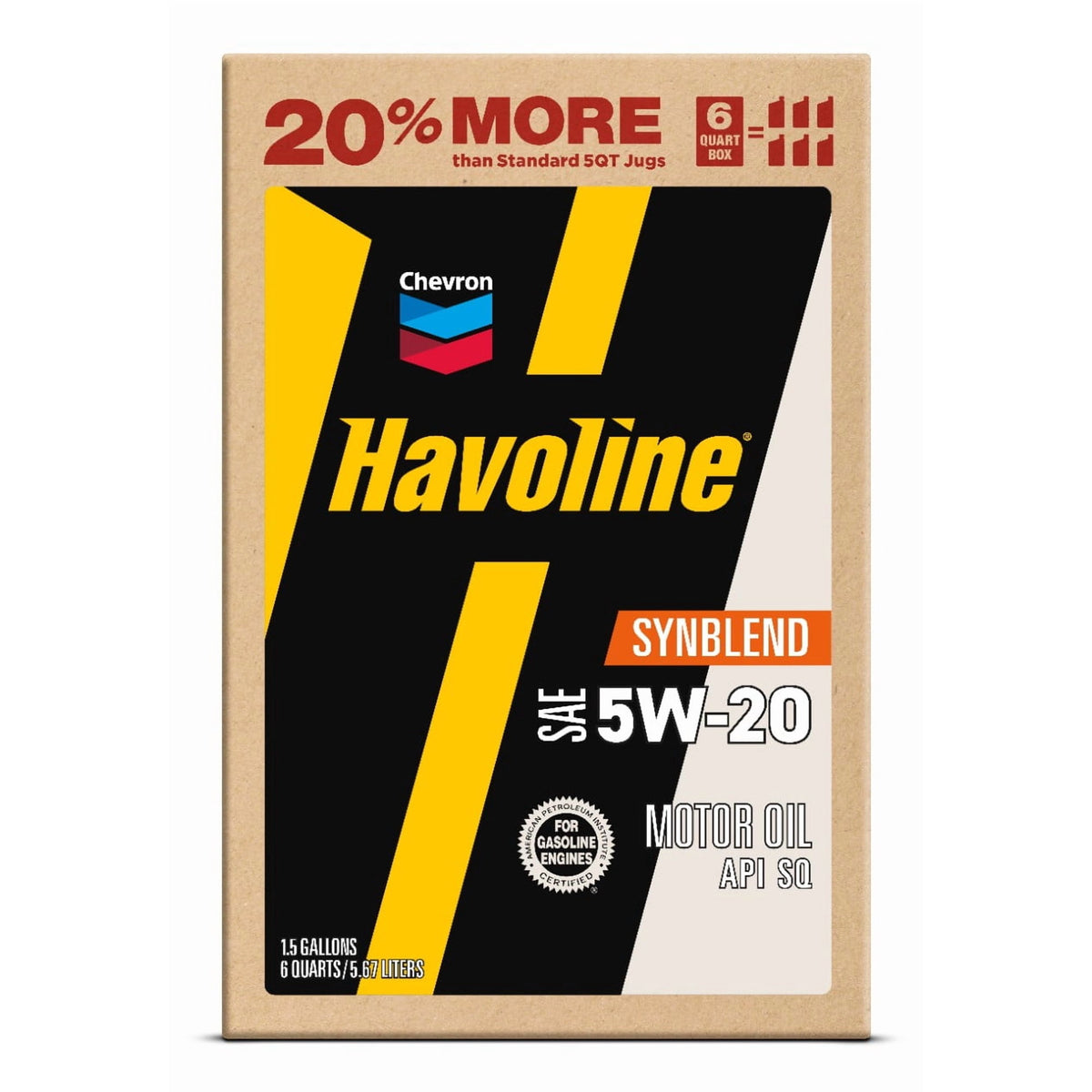 2 pack) Chevron Havoline Synthetic Blend Motor Oil 5W-20, 6 Quart, Smart Change Box