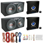 MTX TNE212D 12-Inch Subwoofer Enclosures 2-Pack With Planet Audio AC1500.1 Amplifiers 2-Pack And Soundstorm AKS8 Amp Wire Kit