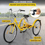 Adult 26-Inch 7-Speed Cruiser Tricycle With Front Basket And Comfort Saddle - Yellow
