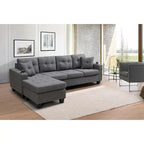 Contemporary L-Shaped Sectional Sofa With Cup Holders, Storage Chaise, Grey Or Black