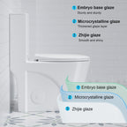 Alvantor One-Piece Toilet, 1.1/1.6 GPF Powerful Dual Flush Elongated Toilet, Soft Closing Seat White
