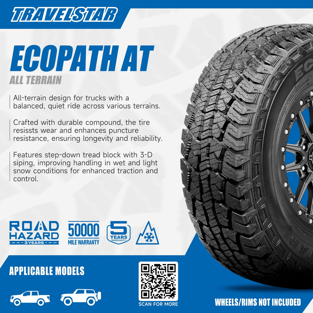 Travelstar Ecopath AT LT275/70R18 LT275/70/18 10 Ply 125/122S 3PMSF All Terrain Light Truck Tire(No Rim)