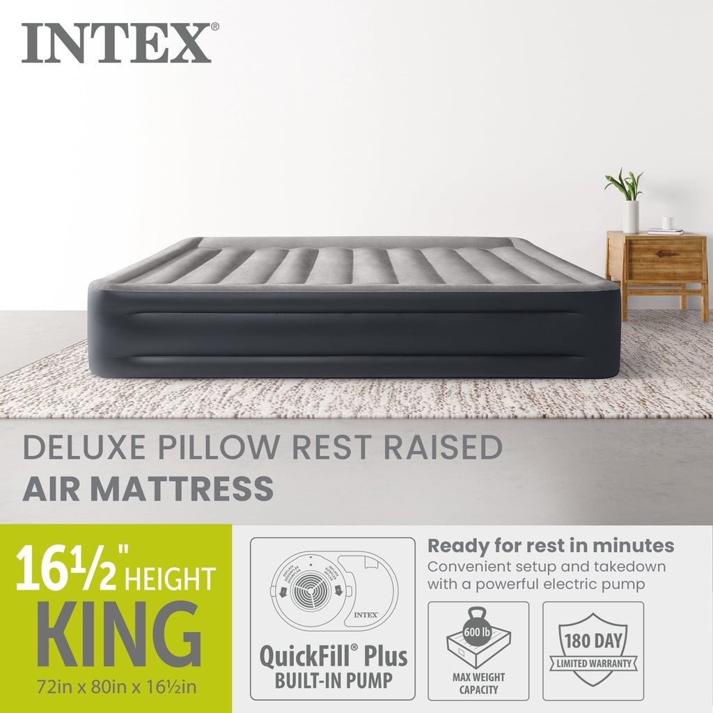 Intex Dura Beam Plus Deluxe Air Mattress Bed with Built In Pump, King-Sized Bed