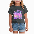 CAUYDY Halloween Ghouls Ghost Retro Girl Kids T-Shirt Graphic Tshirt Little Kids Fall Short Sleeve Tee Tops(Orange, 8-9 Y)