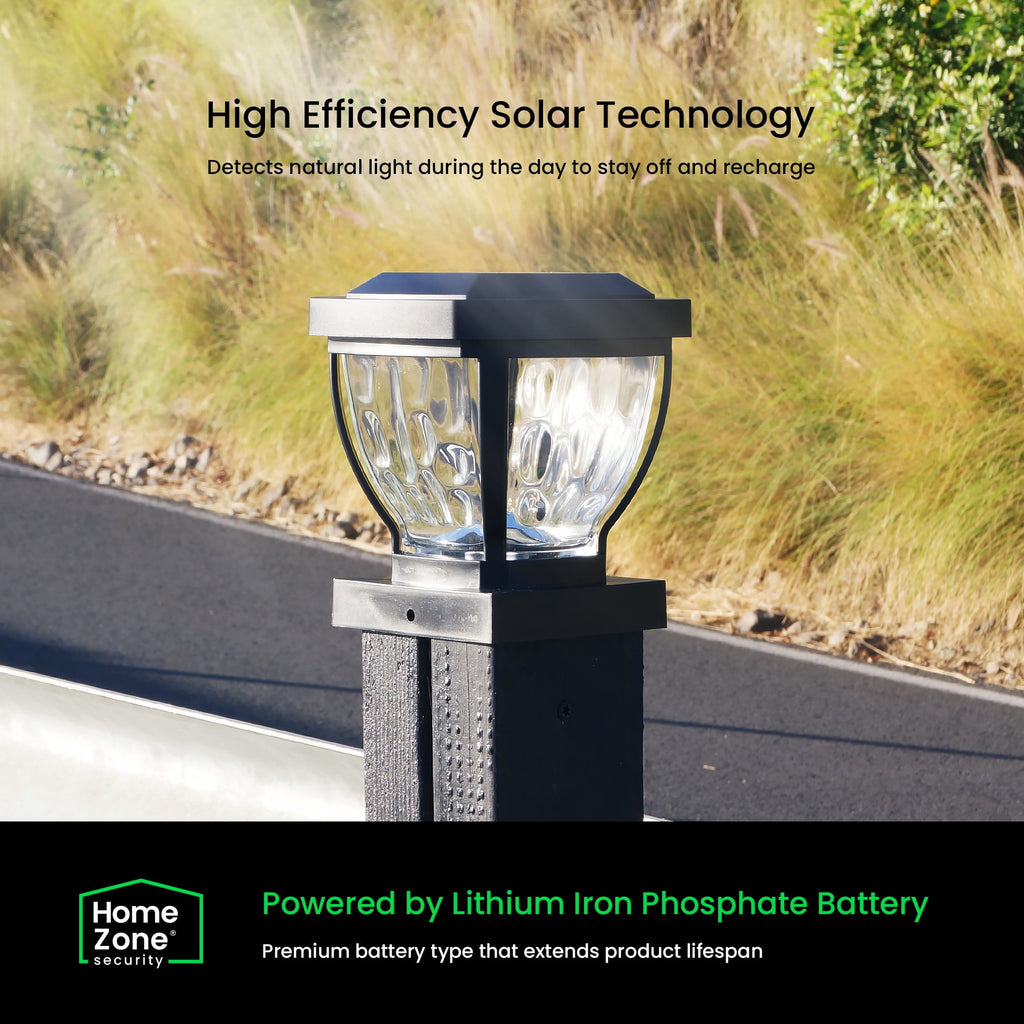 Home Zone Security Solar Post Cap Lights - Decorative Glass LED Outdoor Fits 3.5 x 3.5 in. Post Lights, Black (12-Pack)